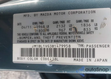 2011 Mazda Mazda3 I Touring from USA, damaged, VIN JM1BL1VG3B1479958